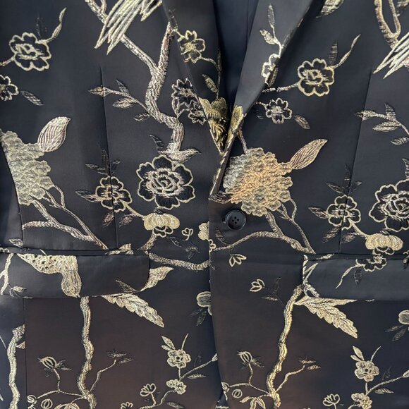 Mens Black & Gold Floral Embroidered Satin Blazer Jacket Size 36 - Picture 8 of 11